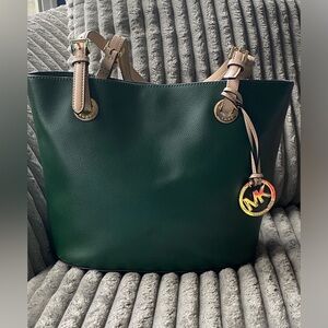 Michael Michael Kors dark green leather jet set medium tote